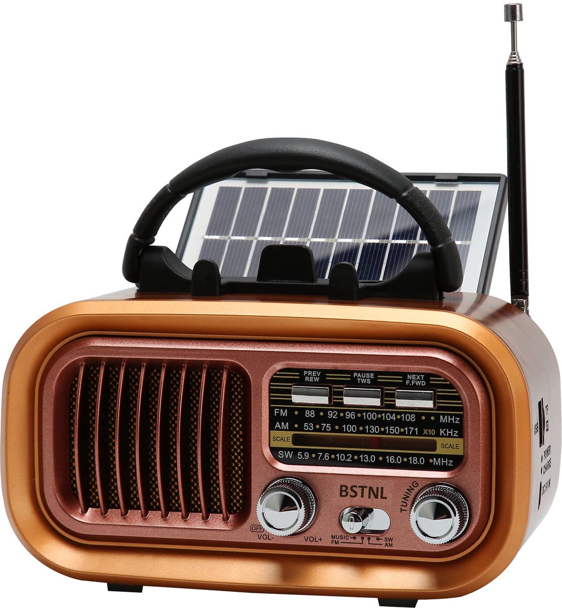 BSTNL Noodradio Retro - AM/FM - Radio Op Batterijen (Accu) Voor Rampen - brons