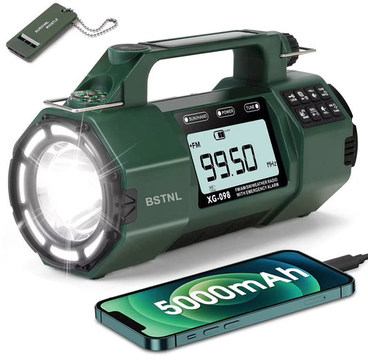 BSTNL Noodradio Solar Opwindbaar en Batterij - 5000 mAh - Powerbank Zonneenergie