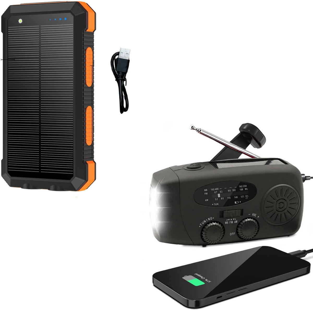 Radio Op Batterijen (Accu) Voor Rampen - Inclusief 10.000 mAh Solar Powerbank - Powerbank Zonneenergie - Radio Opwindbaar - Noodradio Solar Opwindbaar - Zwart