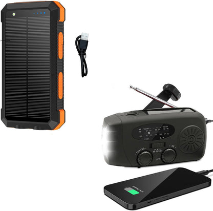 Radio Op Batterijen (Accu) Voor Rampen - Inclusief 10.000 mAh Solar Powerbank - Powerbank Zonneenergie - Radio Opwindbaar - Noodradio Solar Opwindbaar - Zwart