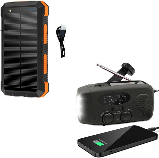 Radio Op Batterijen (Accu) Voor Rampen - Inclusief 10.000 mAh Solar Powerbank - Powerbank Zonneenergie - Radio Opwindbaar - Noodradio Solar Opwindbaar - Zwart