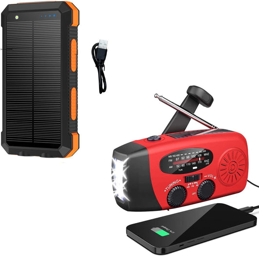 Radio Op Batterijen (Accu) Voor Rampen - Inclusief 10.000 mAh Solar Powerbank - Powerbank Zonneenergie - Radio Opwindbaar - Noodradio - Noodradio Solar Opwindbaar - Rood