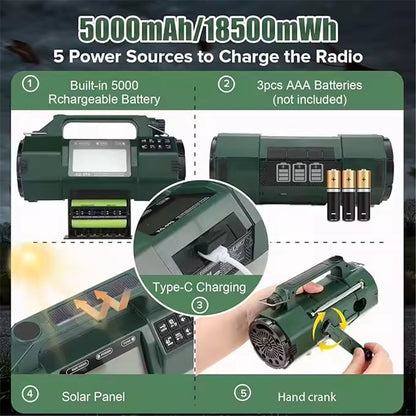 BSTNL Noodradio Solar Opwindbaar en Batterij - 5000 mAh - Powerbank Zonneenergie