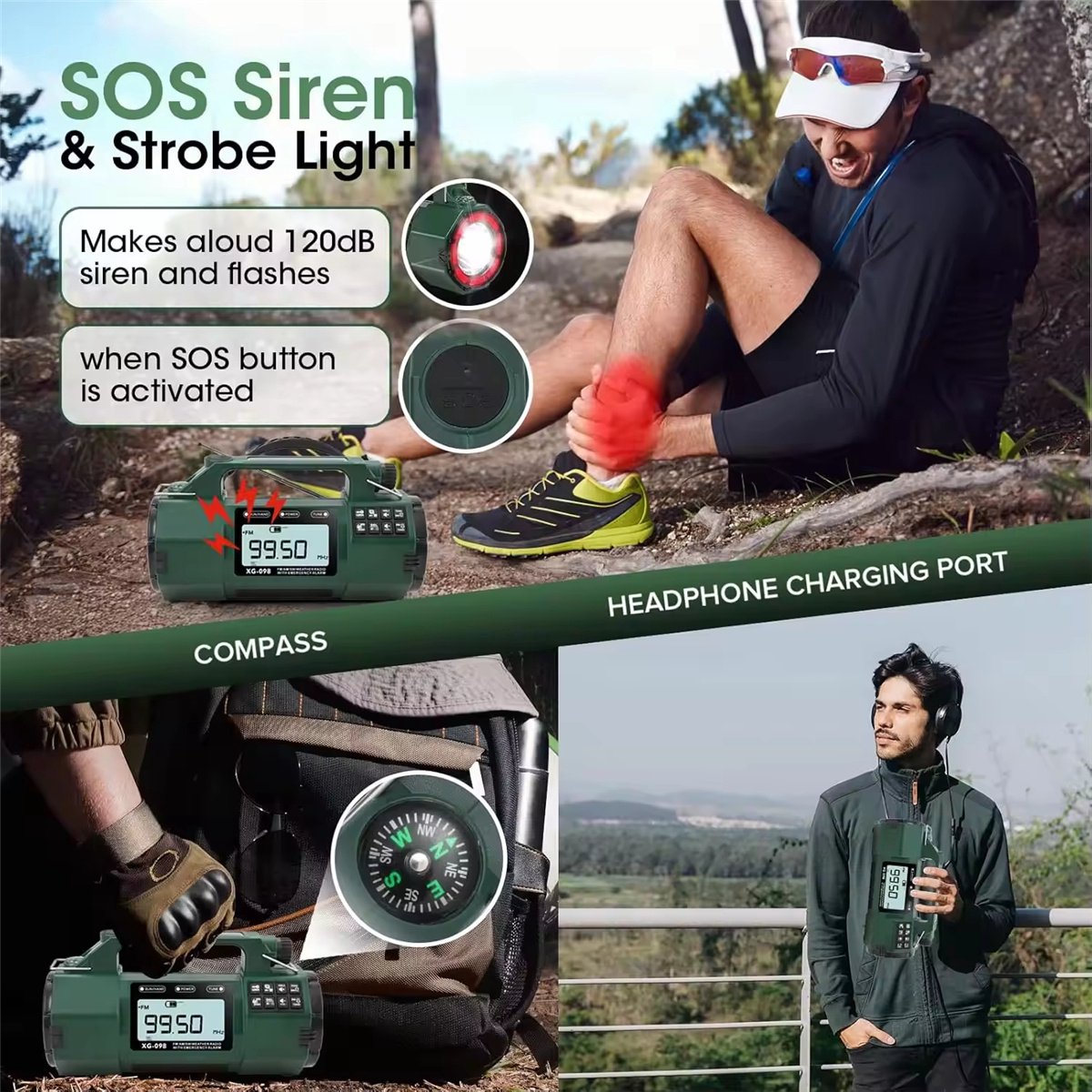 BSTNL Noodradio Solar Opwindbaar en Batterij - 5000 mAh - Powerbank Zonneenergie