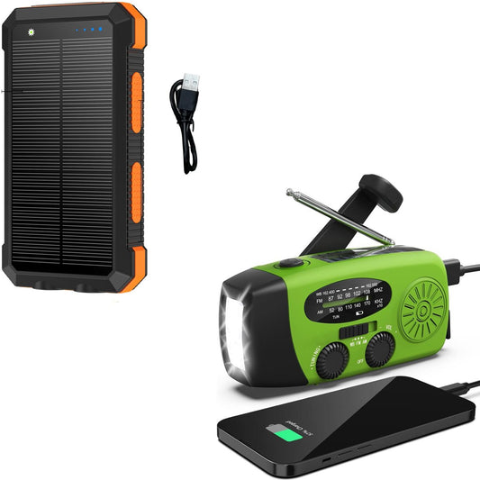 Radio Op Batterijen (Accu) Voor Rampen - Inclusief 10.000 mAh Solar Powerbank - Powerbank Zonneenergie - Radio Opwindbaar - Noodradio - Noodradio Solar Opwindbaar - Groen