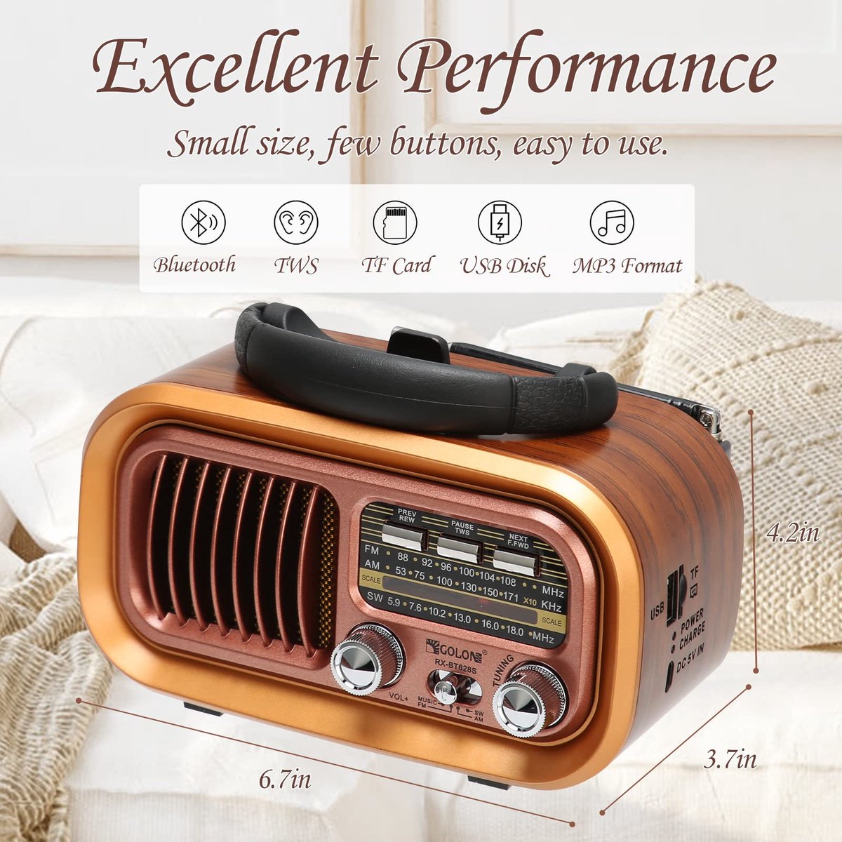 BSTNL Noodradio Retro - AM/FM - Radio Op Batterijen (Accu) Voor Rampen - brons